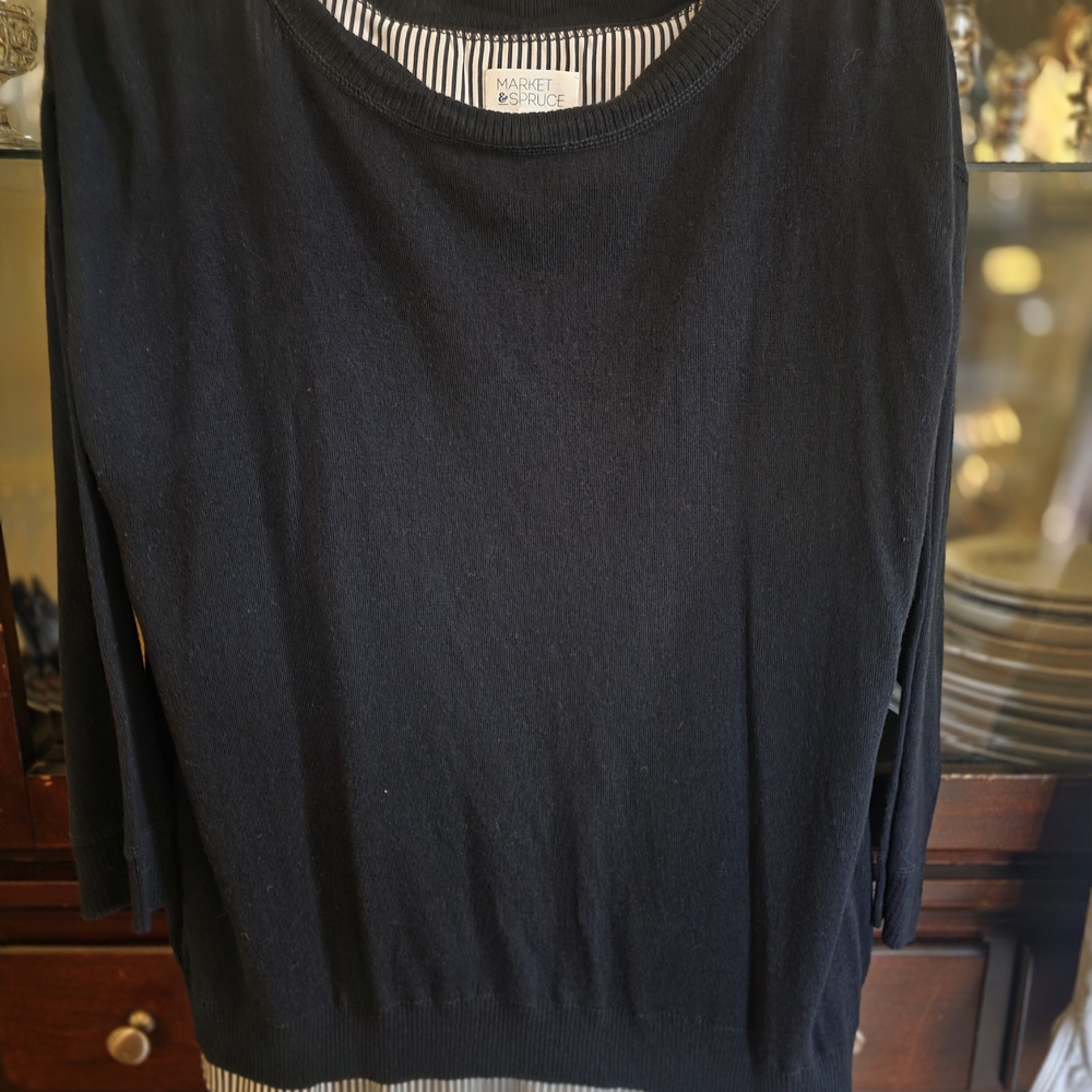 Market & Spruce - Ralla Cross Back Mixed Material Cotton Blend Pullover